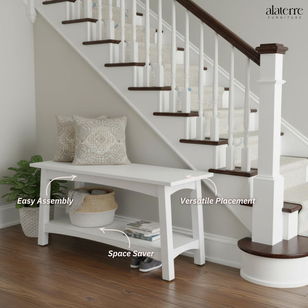 Solid Wood Entryway Bench with Storage Shelf