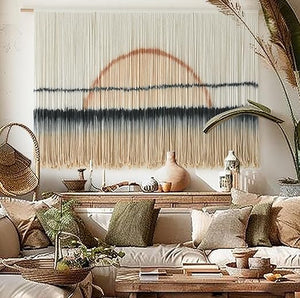 Large Boho Macrame Wall Hanging – Sunset Dip Dye Cotton Tapestry