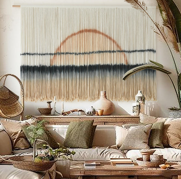 Large Boho Macrame Wall Hanging – Sunset Dip Dye Cotton Tapestry