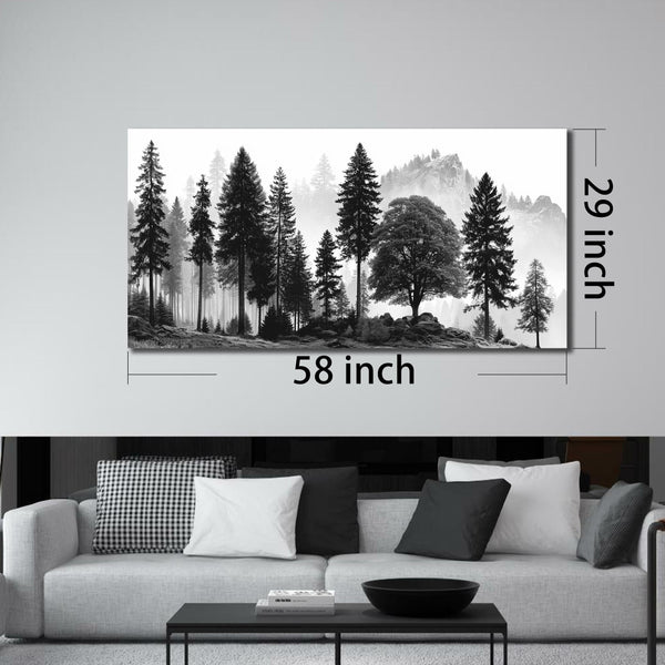 Large Foggy Forest & Mountain Canvas Wall Art