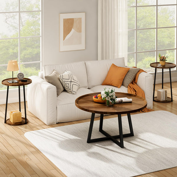 Round Coffee Table and End Table Set of 3