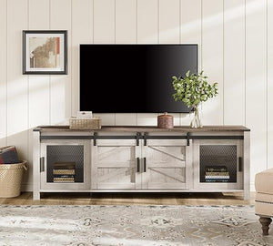 Farmhouse TV Stand for 75" TVs with Sliding Barn Doors