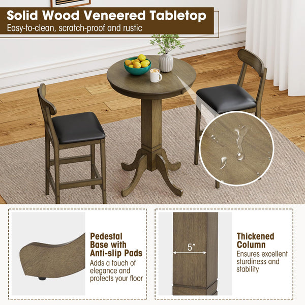 3-Piece Round Bar Table Set with 2 Stools