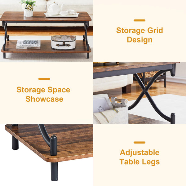 Coffee Table with Storage Shelf, 39" Retro Brown