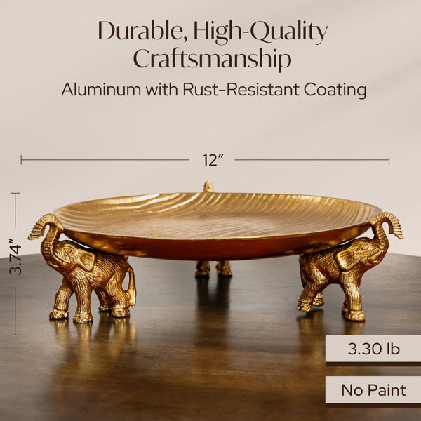 Round Decorative Tray with Elephant Base