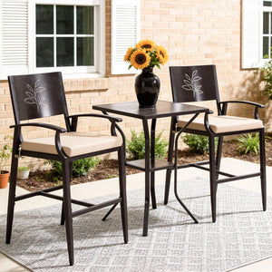 3-Piece Outdoor Bar Set with Stone Crystal Top & Stools