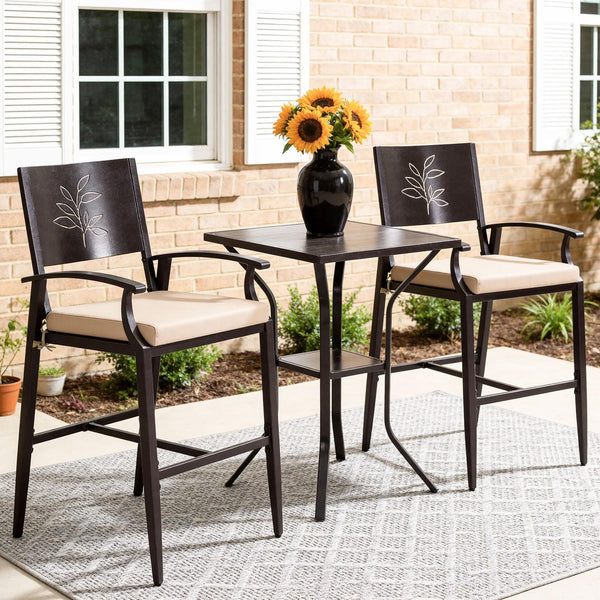 3-Piece Outdoor Bar Set with Stone Crystal Top & Stools