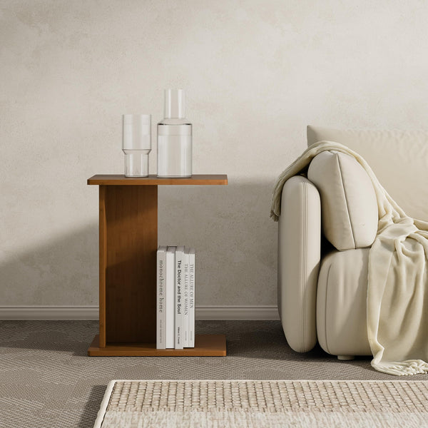 Bamboo C-Shaped End Table Set of 2 – Modern Side Table for Living Room & Bedroom