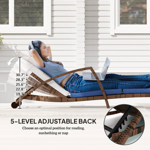 PE Rattan Outdoor Chaise Lounge Chair Set of 2 with Cushion & Armrests