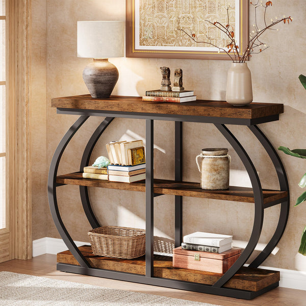 Industrial 3-Tier Console Table with Arched Metal Frame
