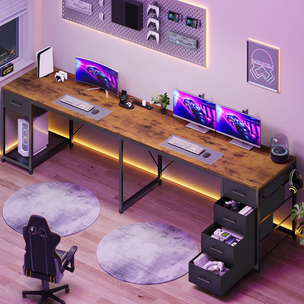 L-Shaped Desk with Drawers & Power Strip
