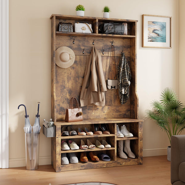 Entryway Hall Tree with Bench & Storage