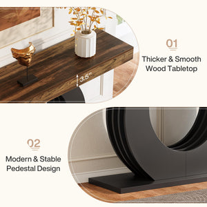 63-Inch Rustic Console Sofa Table with Black Circle Base