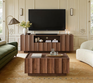 61" Mid-Century Modern TV Stand – Walnut Media Console with Wave Design