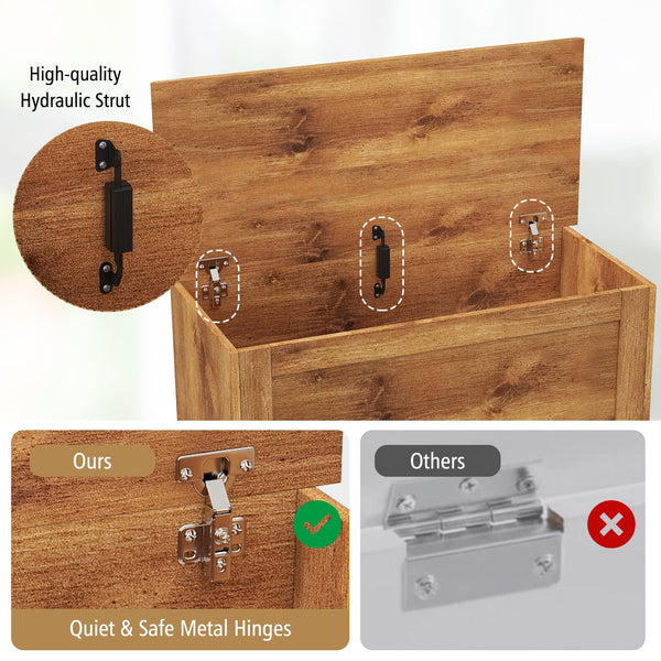35.5" Lift-Top Storage Chest – Wooden Bench with Hydraulic Strut & Metal Hinges