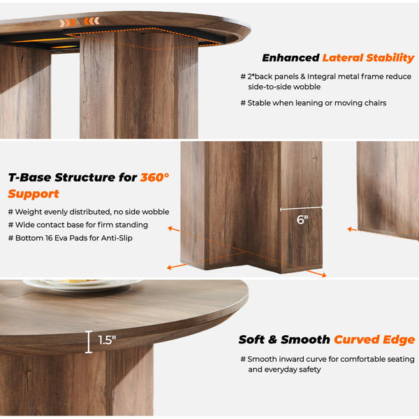 63-Inch Oval Dining Table for 4-6 | Wood-Grain Top & Metal T-Base