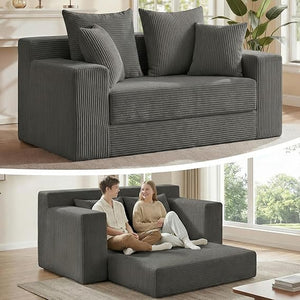 Convertible Sofa Bed Boneless Loveseat Sleeper with 4 Pillows & Detachable Cushion