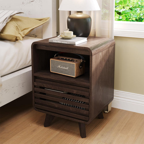 Fluted End Table with Drawer and Open Shelf