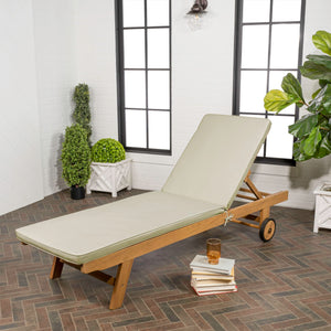 Acacia Wood Outdoor Chaise Lounge Chair with Cushion & Wheels