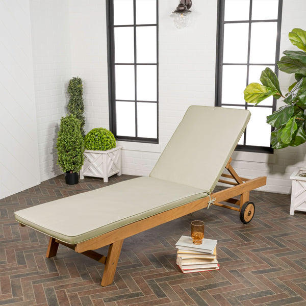 Acacia Wood Outdoor Chaise Lounge Chair with Cushion & Wheels