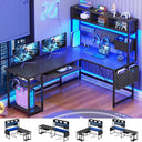 SEDETA L Shaped Gaming Desk with Hutch, 57.5” Reversible Corner Computer Desk with Storage Shelves, Gaming Desk with Pegboard, LED Lights, Power Outlet, Keyboard Tray (Rustic Brown)