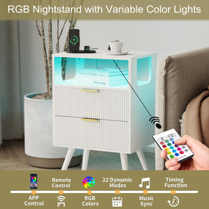 Nightstand with Charging Station and LED Lights