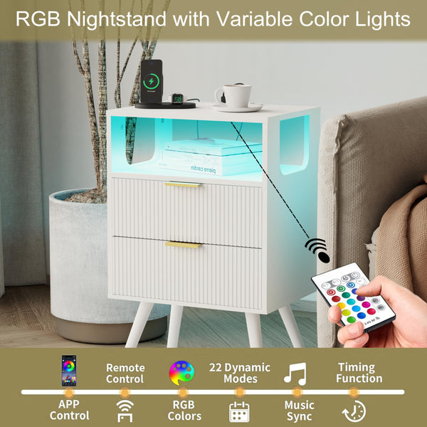 Nightstand with Charging Station and LED Lights