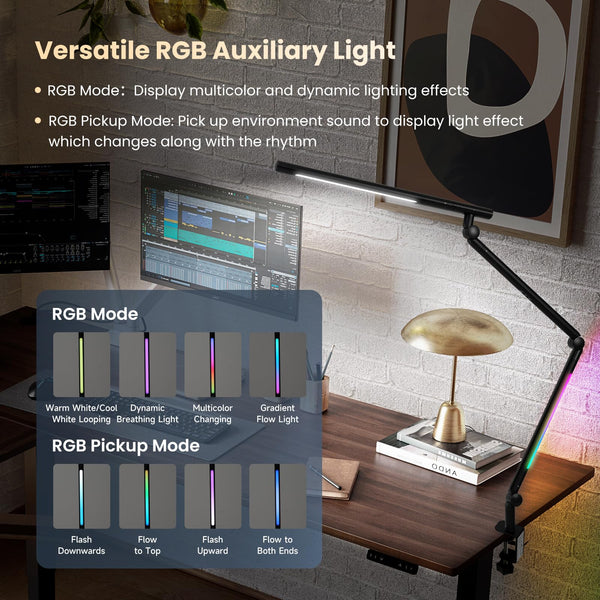 LED Desk Lamp with Clamp & RGB Ambient Light