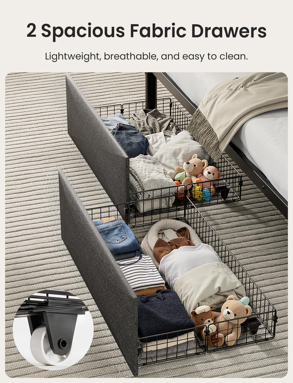 Full Over Full Bunk Bed with Storage Drawers – Separable Heavy Duty Metal Frame