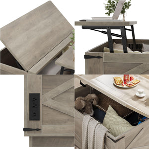 Farmhouse Lift Top Coffee Table with LED & USB-C