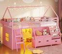 Kids Low Loft Bed Twin with Bookshelf & Reading Nook