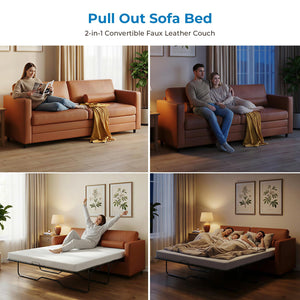Faux Leather Pull-Out Sofa Bed – Full & Queen Convertible Sleeper