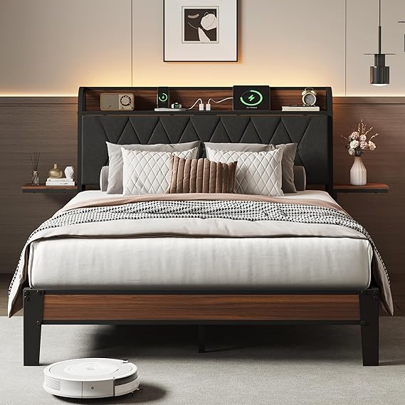 Platform Bed Frame with Storage Drawers & LED Lights