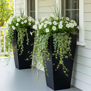 Large 28-Inch Tall Planters Set of 2 with Drainage Hole and Tray