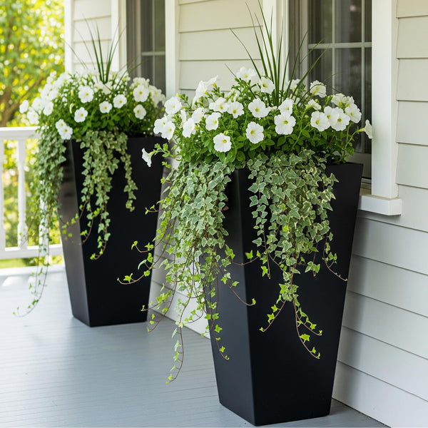 Large 28-Inch Tall Planters Set of 2 with Drainage Hole and Tray
