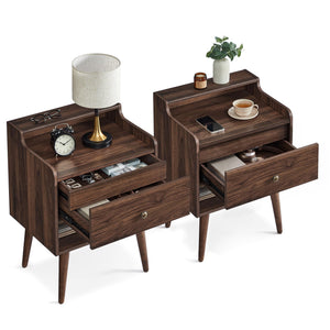 Nightstand Set of 2 with Hidden Drawer & Solid Wood Legs