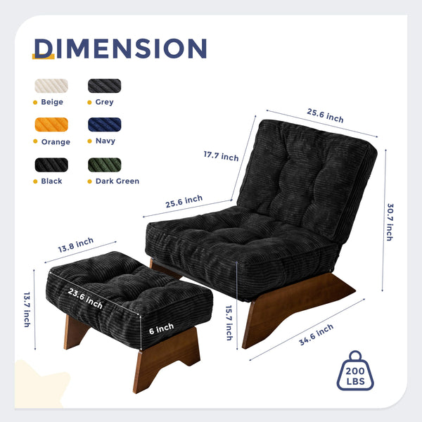 Tufted Accent Chair with Ottoman & Adjustable Backrest