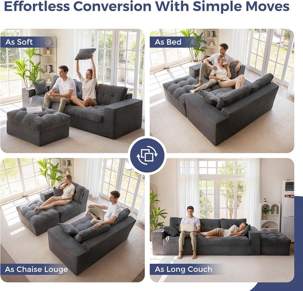 L-Shaped Modular Sectional Sofa with Ottoman & Coffee Table, No Assembly