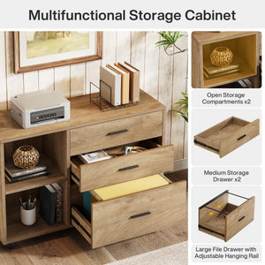 63" L-Shaped Executive Desk with File Cabinet, Drawers & Shelves