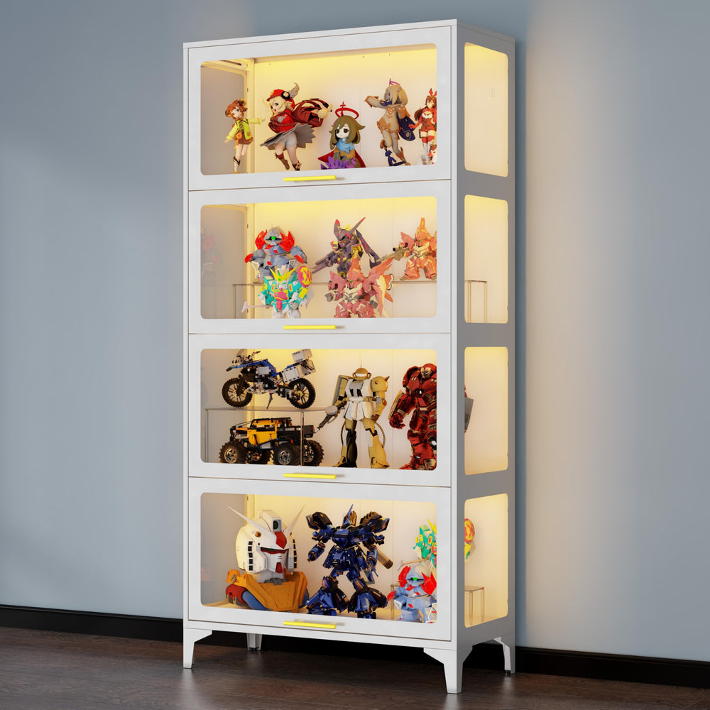 65" Tall Glass Display Cabinet with RGB LED Lights, 4-Tier Metal Curio Cabinet