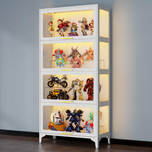 65" Tall Glass Display Cabinet with RGB LED Lights, 4-Tier Metal Curio Cabinet