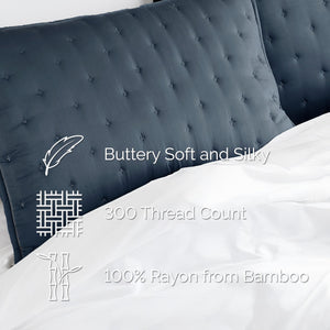 Queen Pillow Shams Set of 2 – 300 Thread Count Bamboo Rayon, Steel Blue