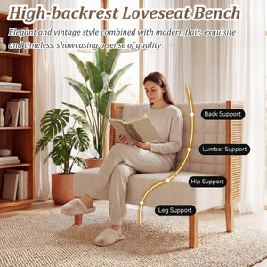 Mid-Century Modern Loveseat with Rattan Arms