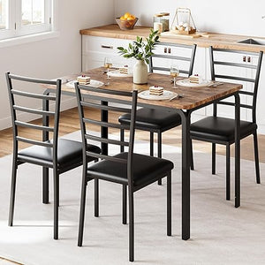 5-Piece Dining Table and Chair Set with Cushioned Chairs