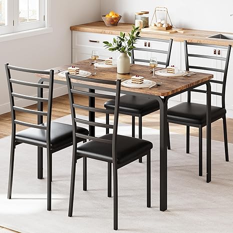 5-Piece Dining Table and Chair Set with Cushioned Chairs