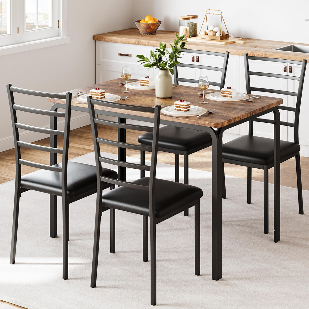 5-Piece Dining Table and Chair Set with Cushioned Chairs