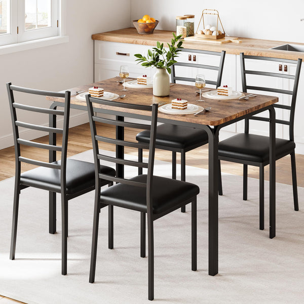 5-Piece Dining Table and Chair Set with Cushioned Chairs