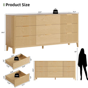 9-Drawer Fluted Dresser – 62.9" Wide Bedroom Chest of Drawers