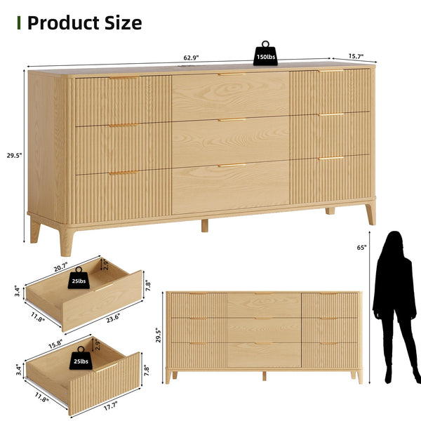 9-Drawer Fluted Dresser – 62.9" Wide Bedroom Chest of Drawers