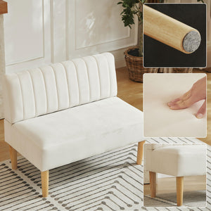 Velvet Armless Loveseat Settee with Channel-Tufted Back & Solid Wood Legs